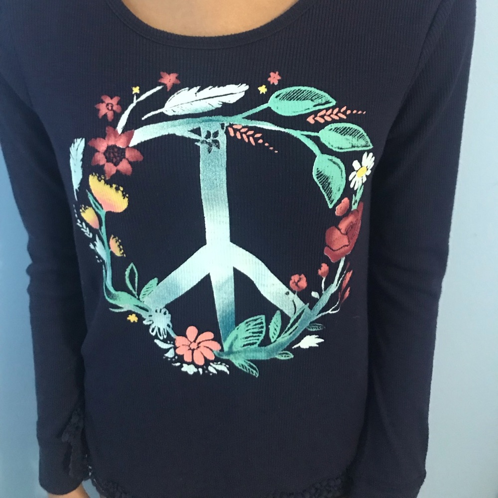 Long sleeve peace sign tee kids lace edges